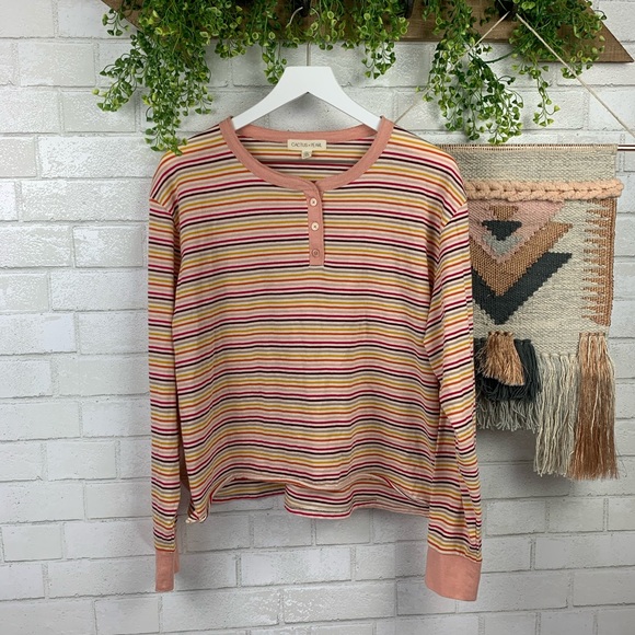 Cactus + Pearl NWT Retro Stripe Henley Top SZ XL - Picture 3 of 7